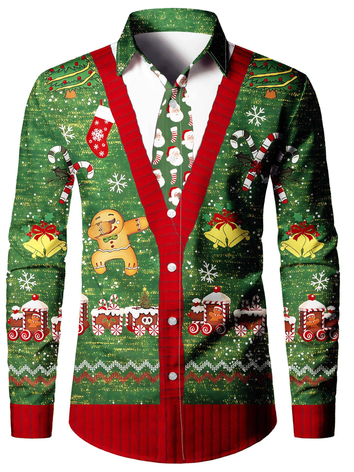 Men's Christmas Long Sleeve Tuxedo Print Shirt | Novelty