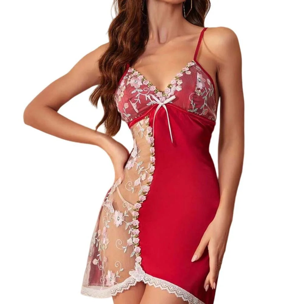 Women’s Lace Nightdress with Embroidered Mesh | Chemise