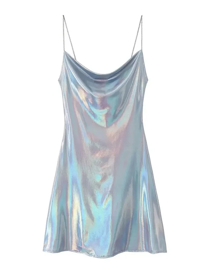 Women's Metallic Spaghetti Strap Slip Party Dress | Mini