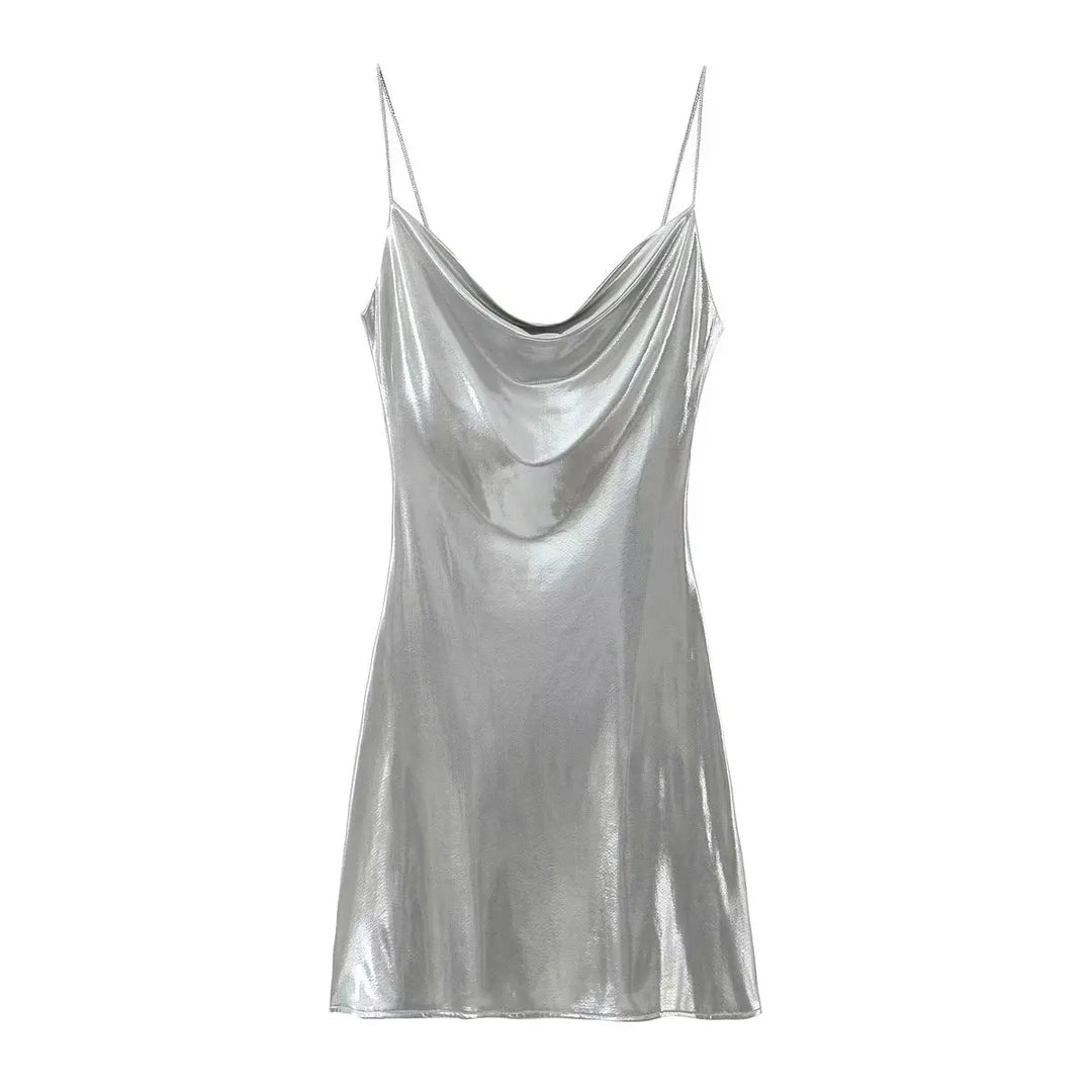 Women's Metallic Spaghetti Strap Slip Party Dress | Mini