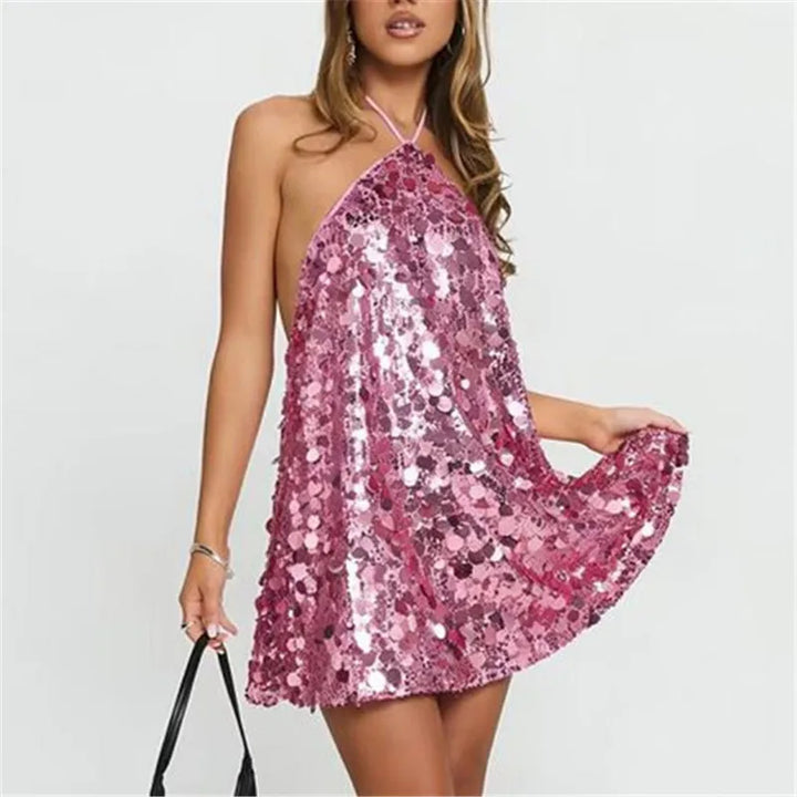 Women’s Halter Neck Party Dress with Sequins | Mini