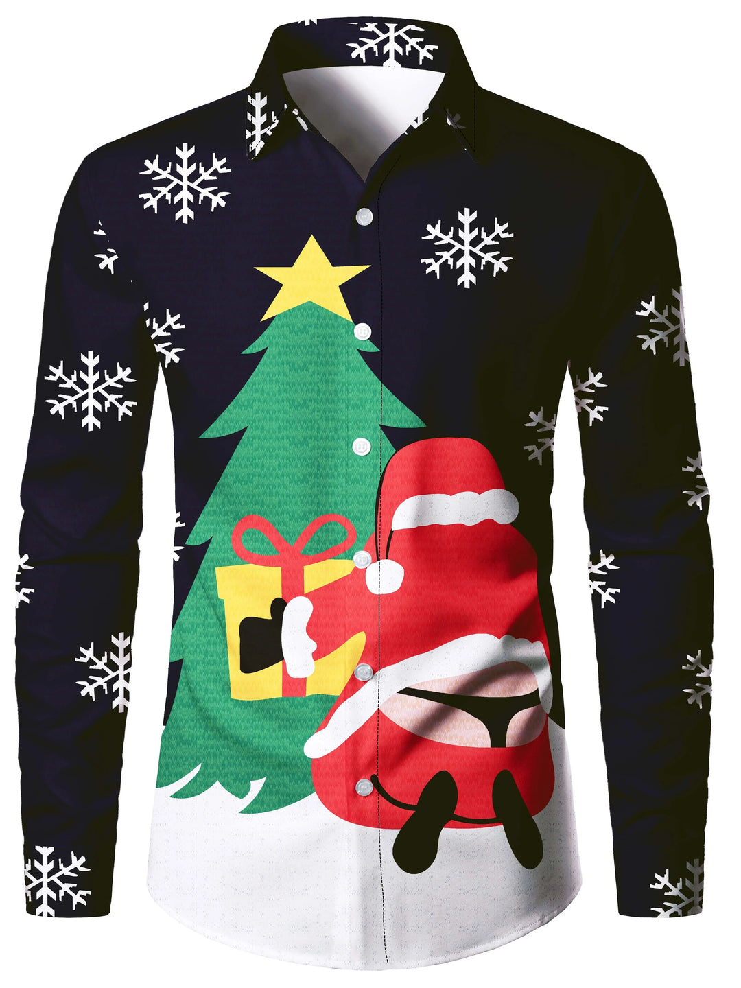 Men's Christmas Long Sleeve Tuxedo Print Shirt | Novelty
