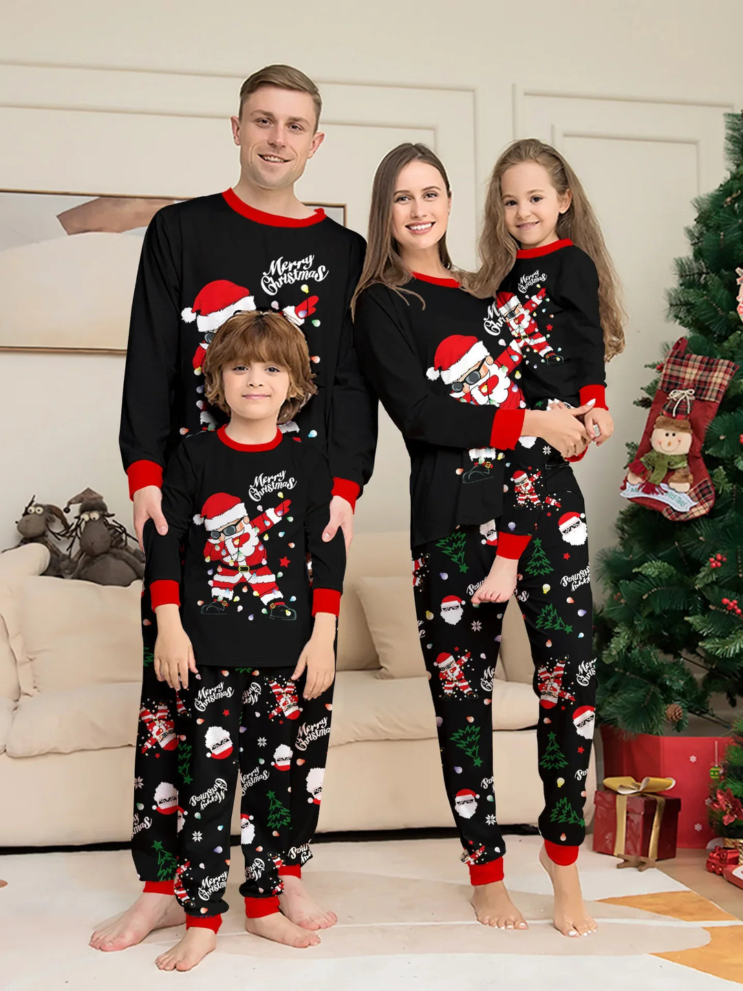 Matching Christmas Family Winter Pyjamas Black Set | Printed