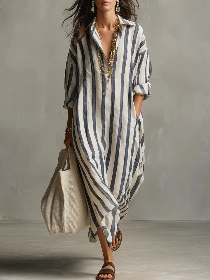 Women's Casual Striped Shirt Dress | Maxi