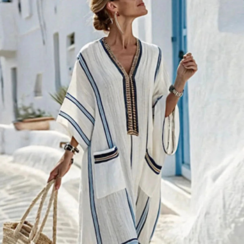Women's Striped Kaftan Dress | Maxi