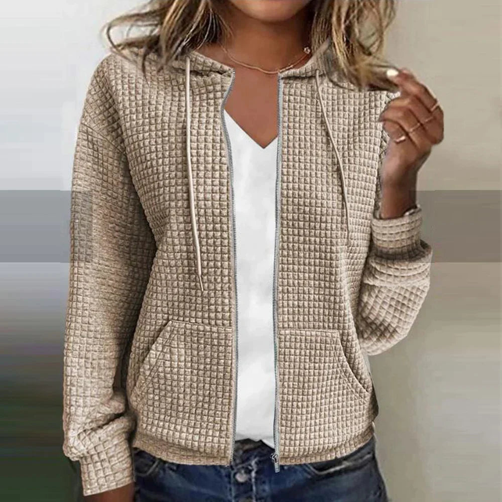 Women's Waffle-Knit Zip-Up Jacket | Hooded