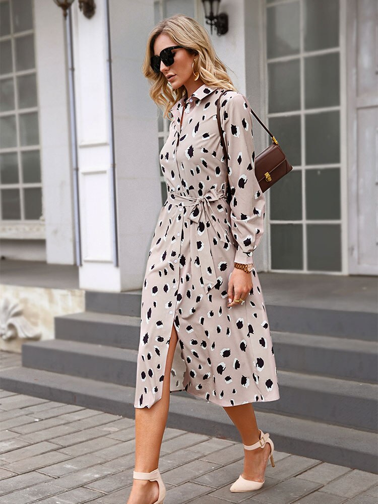 Women’s Printed Tie-Waist Shirt Dress | Midi