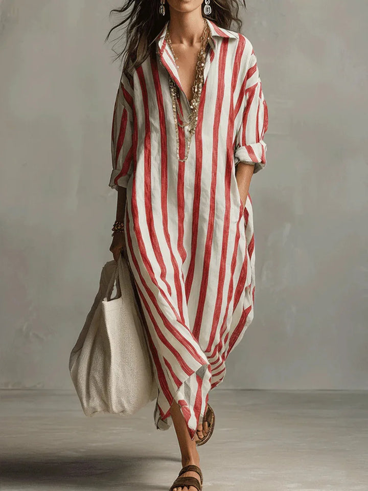 Women's Casual Striped Shirt Dress | Maxi