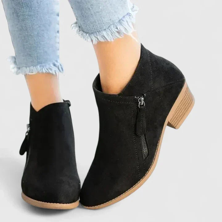 Women's Pointed Toe Zip Ankle Boots | Block Heel