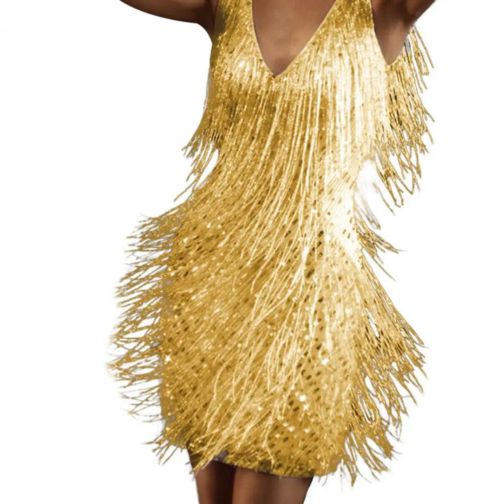 Women's Fringe V Neck Party Sleeveless Dress | Mini