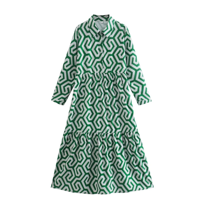 Women’s Printed A-Line Flared Shirt Dress | Midi