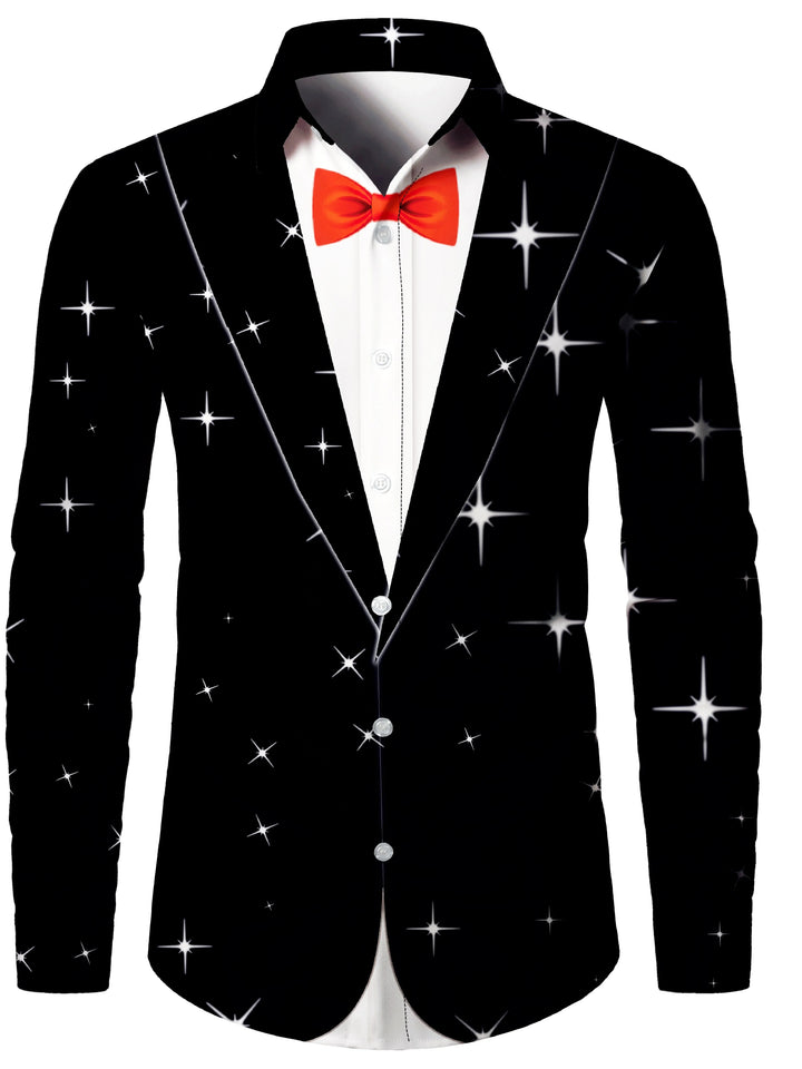 Men's Christmas Long Sleeve Tuxedo Print Shirt | Novelty