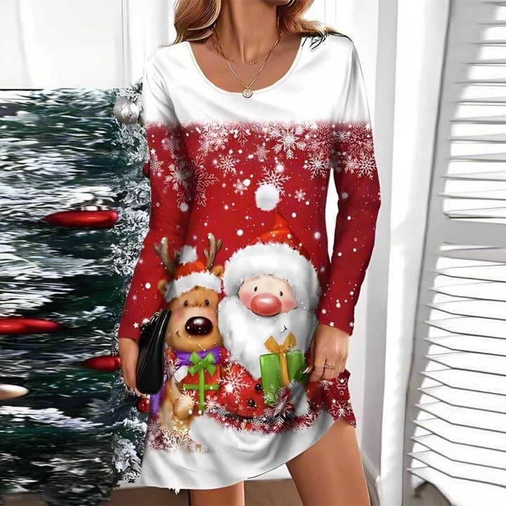 Women’s Printed Long Sleeve Christmas Dress | Mini
