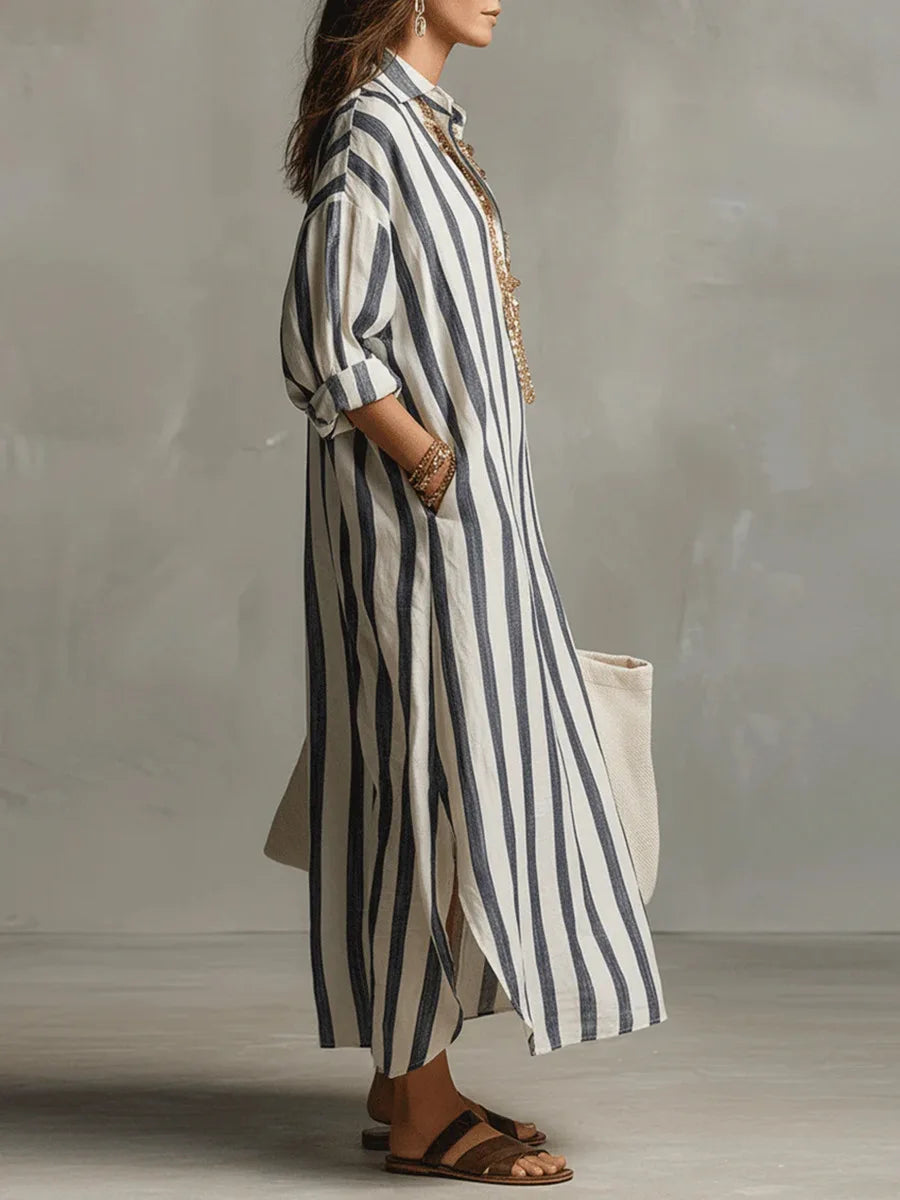 Women's Casual Striped Shirt Dress | Maxi