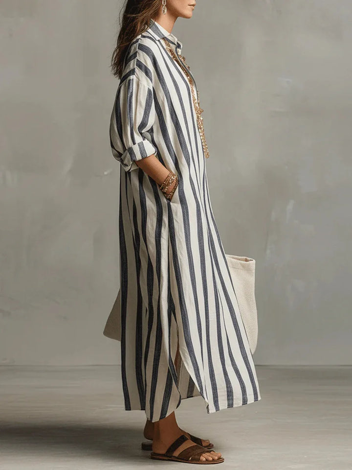 Women's Casual Striped Shirt Dress | Maxi