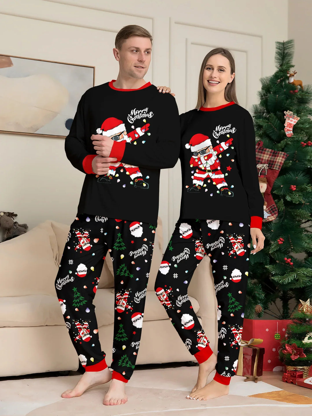 Matching Christmas Family Winter Pyjamas Black Set | Printed