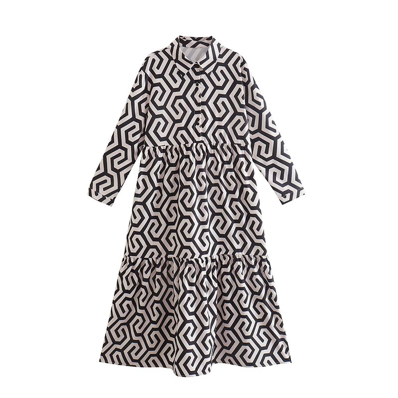 Women’s Printed A-Line Flared Shirt Dress | Midi