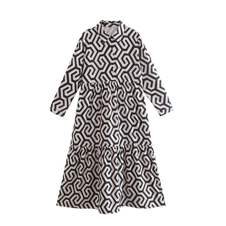 Women’s Printed A-Line Flared Shirt Dress | Midi