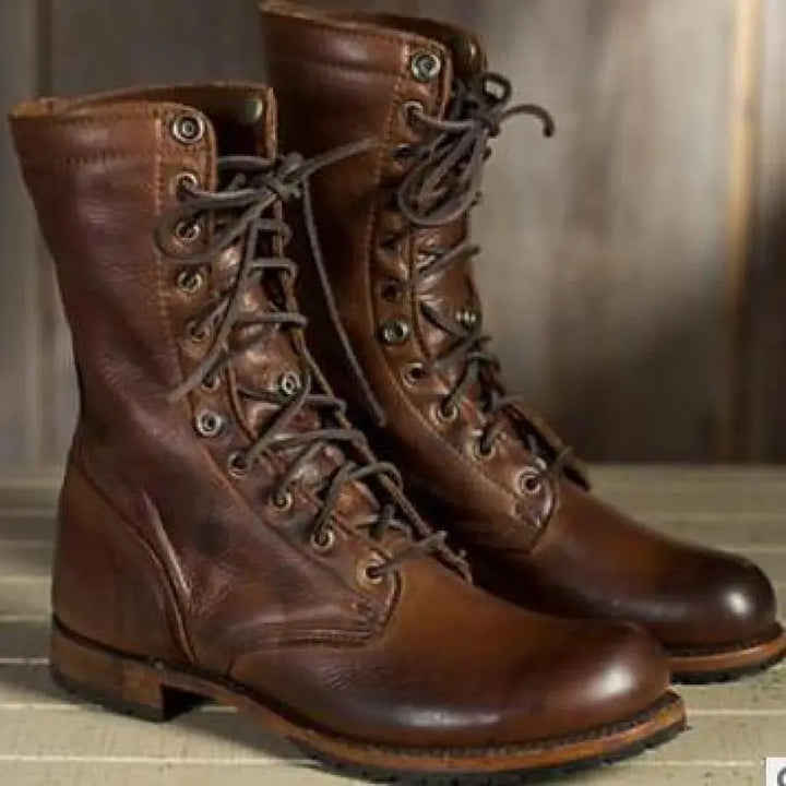 Women's Lace Up Combat Brown Boots | Heel