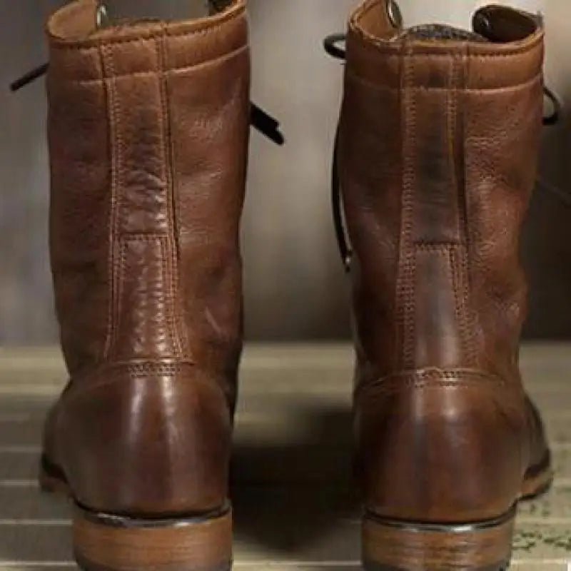 Women's Lace Up Combat Brown Boots | Heel