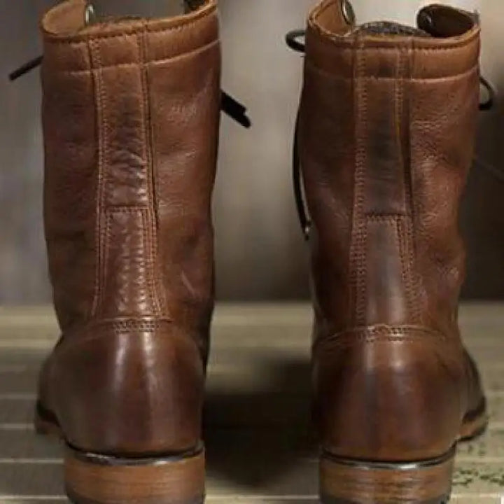 Women's Lace Up Combat Brown Boots | Heel