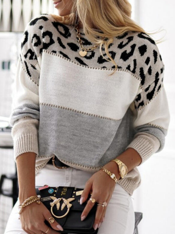 Women's Winter Round Neck Knit Jumper | Leopard Print