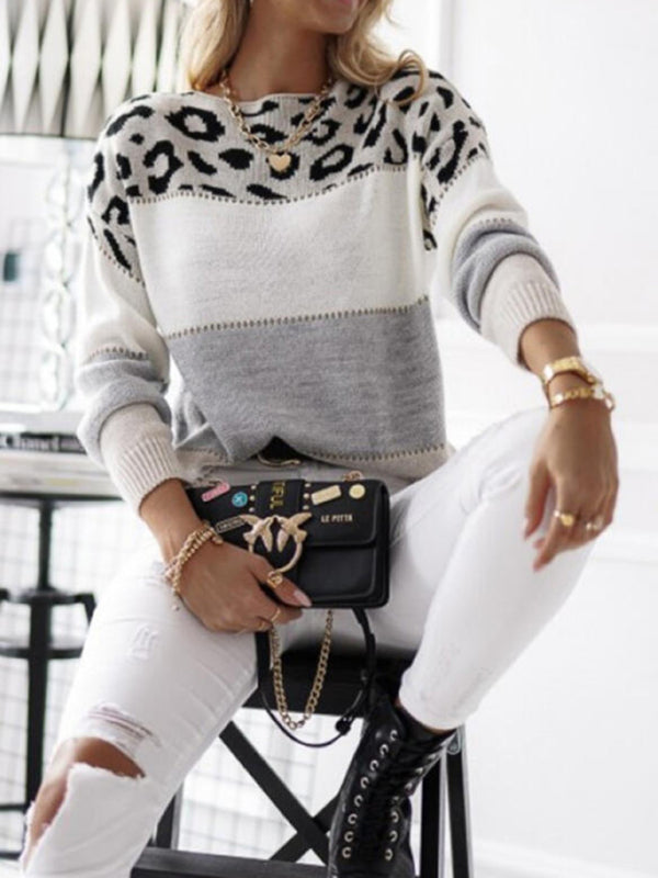 Women's Winter Round Neck Knit Jumper | Leopard Print