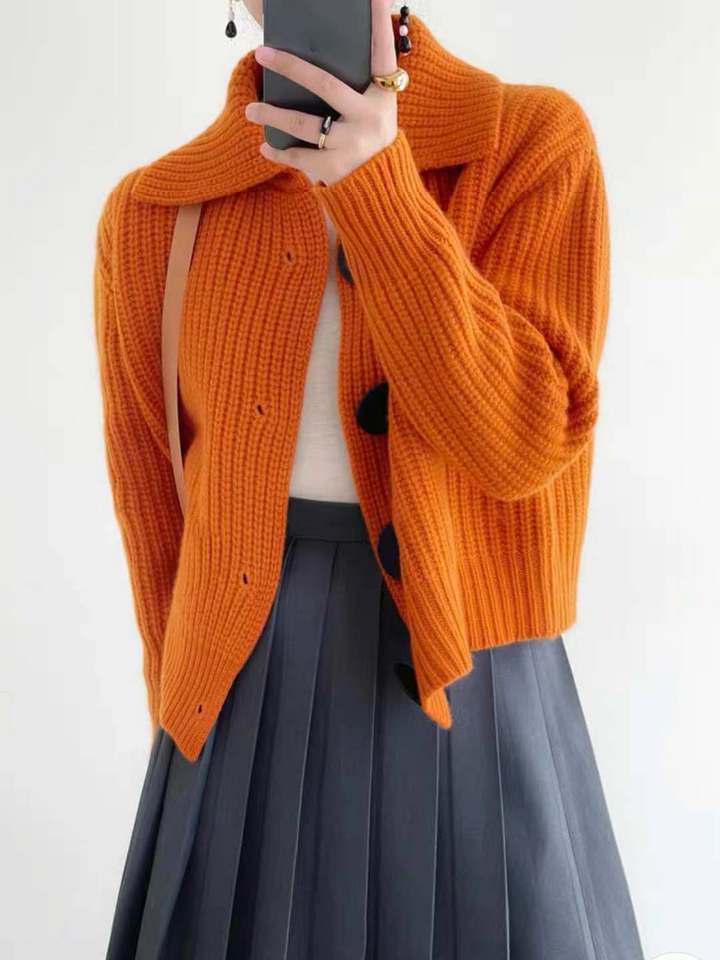 Women's Button Up Chunky Knit Cardigan | Collared