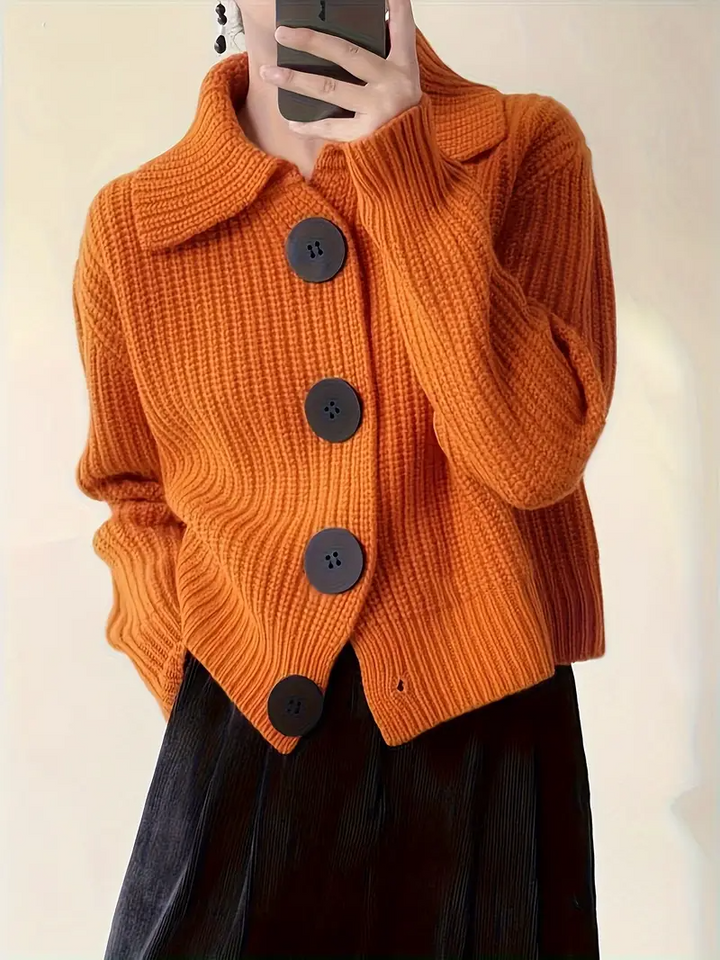 Women's Button Up Chunky Knit Cardigan | Collared