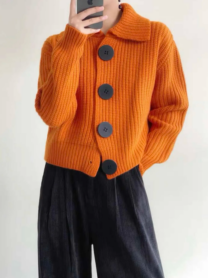 Women's Button Up Chunky Knit Cardigan | Collared