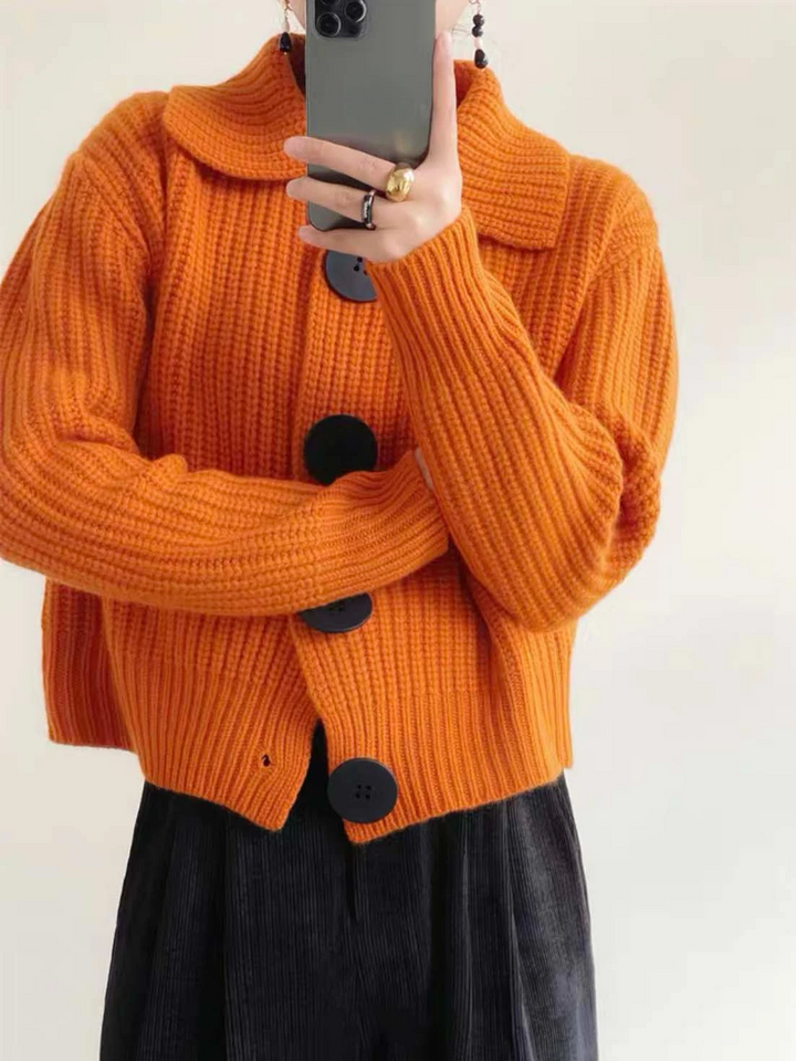 Women's Button Up Chunky Knit Cardigan | Collared