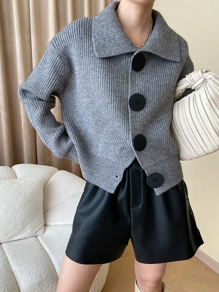 Women's Button Up Chunky Knit Cardigan | Collared