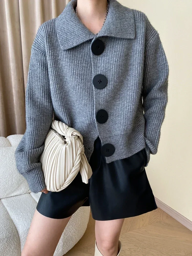 Women's Button Up Chunky Knit Cardigan | Collared