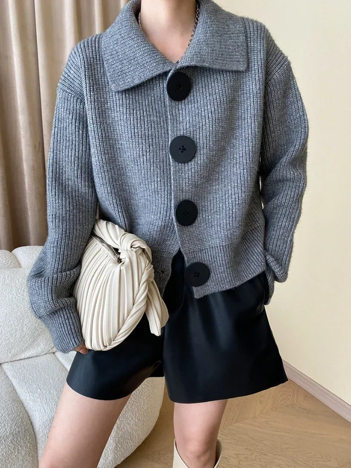 Women's Button Up Chunky Knit Cardigan | Collared