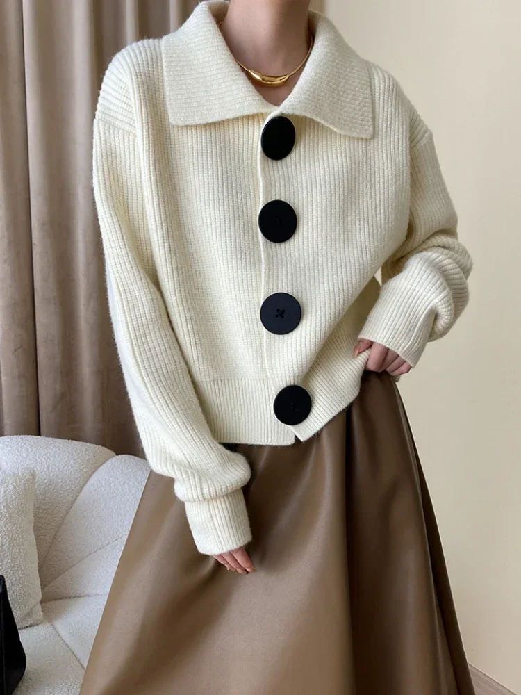 Women's Button Up Chunky Knit Cardigan | Collared