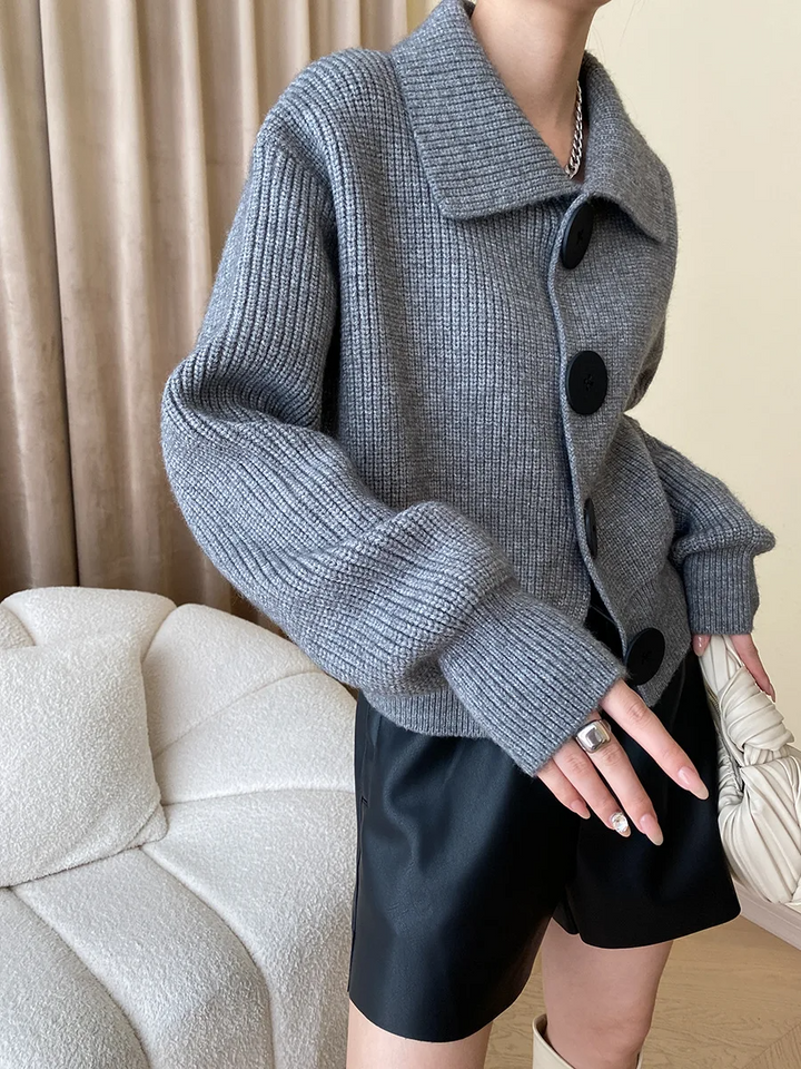 Women's Button Up Chunky Knit Cardigan | Collared