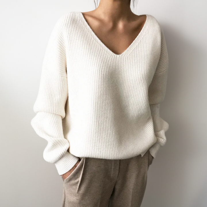 Women's V-Neck Ribbed Knit Jumper | Casual