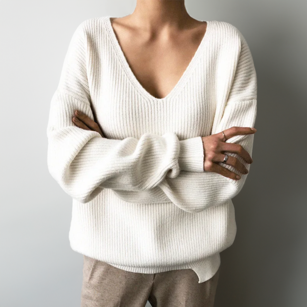 Women's V-Neck Ribbed Knit Jumper | Casual