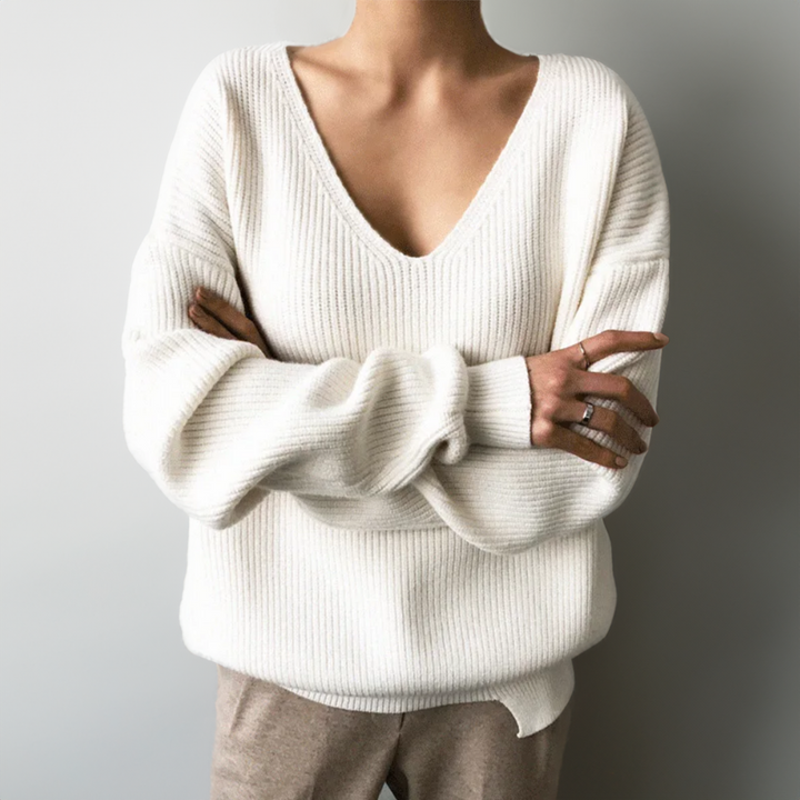 Women's V-Neck Ribbed Knit Jumper | Casual