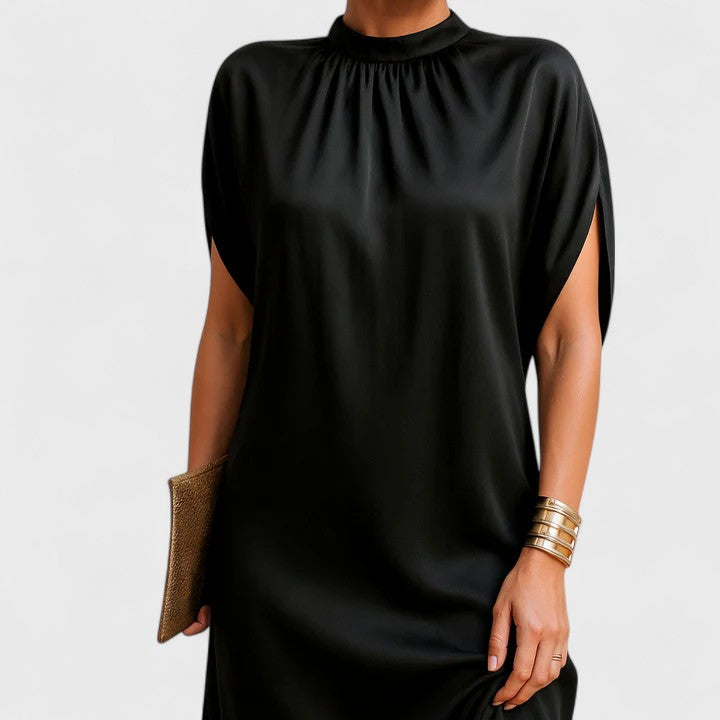 Women's Elegant Black Mock Neck Evening Party Dress | Mini