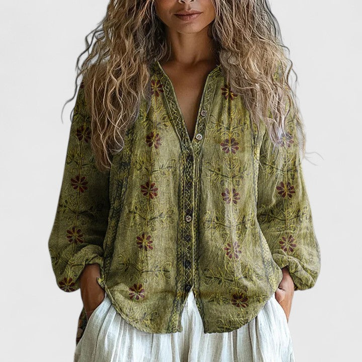 Women's Vintage Floral Print Blouse | Long Sleeves