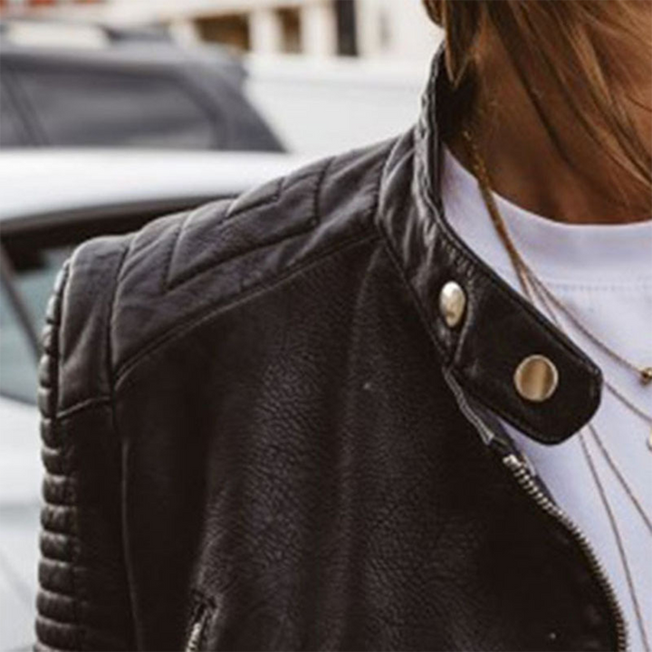 Women's Zip Up Black Moto Jacket | Winter