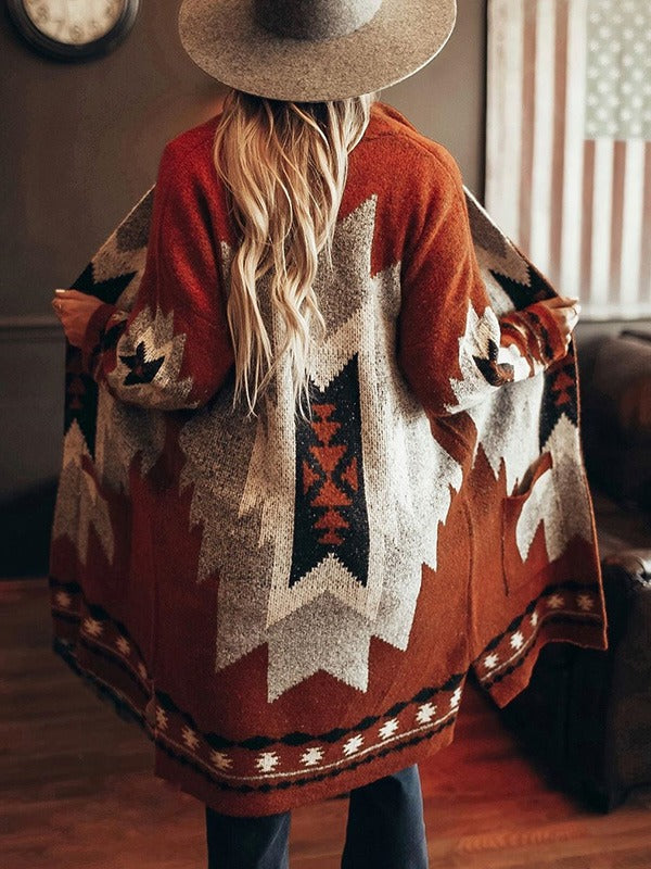 Women's Patterned Knitted Cardigan | Long