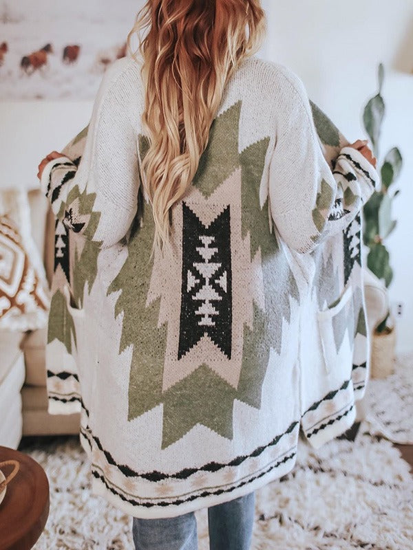 Women's Patterned Knitted Cardigan | Long
