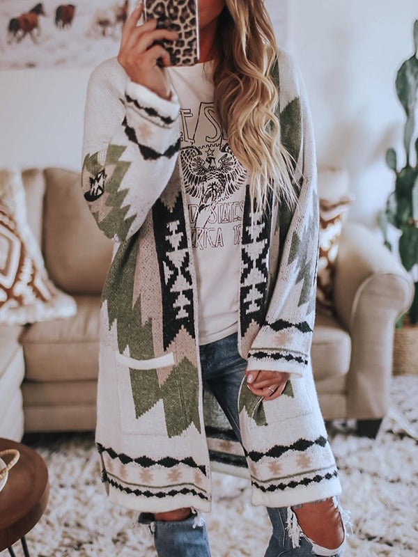 Women's Patterned Knitted Cardigan | Long