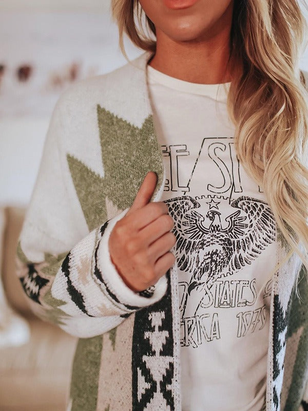 Women's Patterned Knitted Cardigan | Long