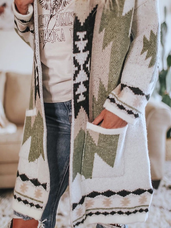 Women's Patterned Knitted Cardigan | Long