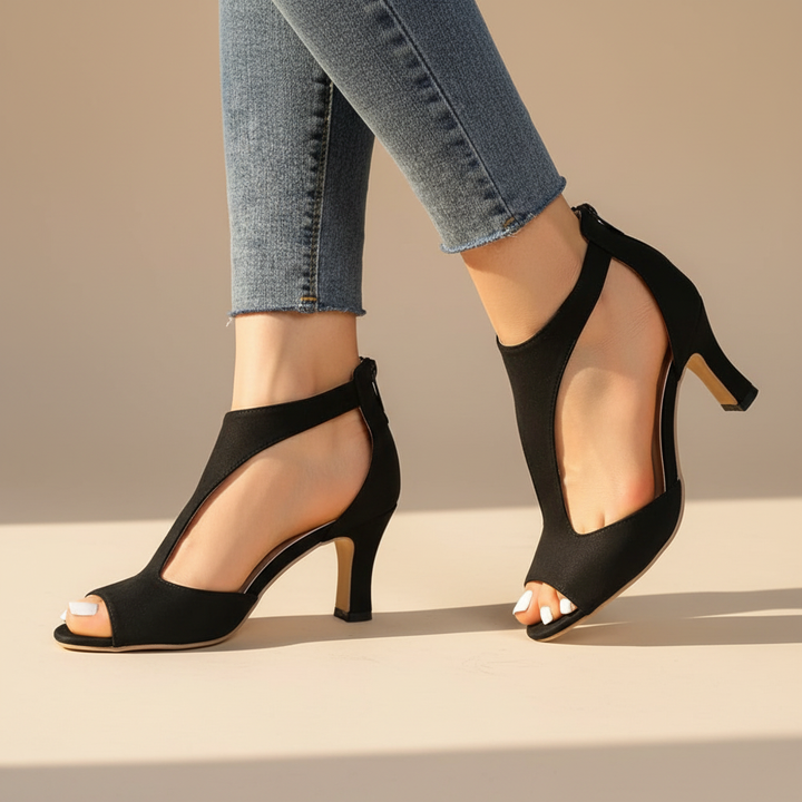 Women's Cut-Out Peep Toe Sandals | Mid Heel