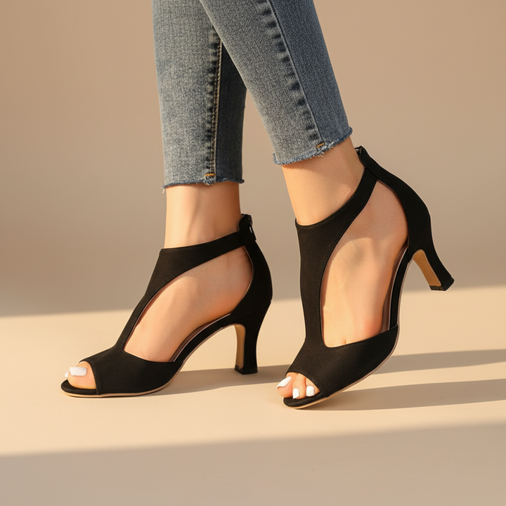 Women's Cut-Out Peep Toe Sandals | Mid Heel