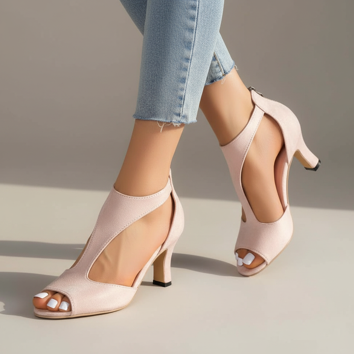 Women's Cut-Out Peep Toe Sandals | Mid Heel